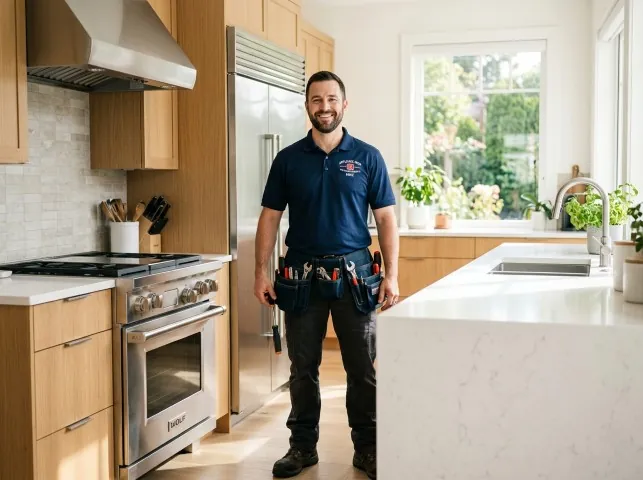 Appliance Repair Hero technician in a Bloomingdale, NJ kitchen after an appliance repair